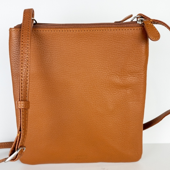 Giani Bernini Triple Zip Pebble Leather Dasher Crossbody- Cognac - Picture 3 of 4